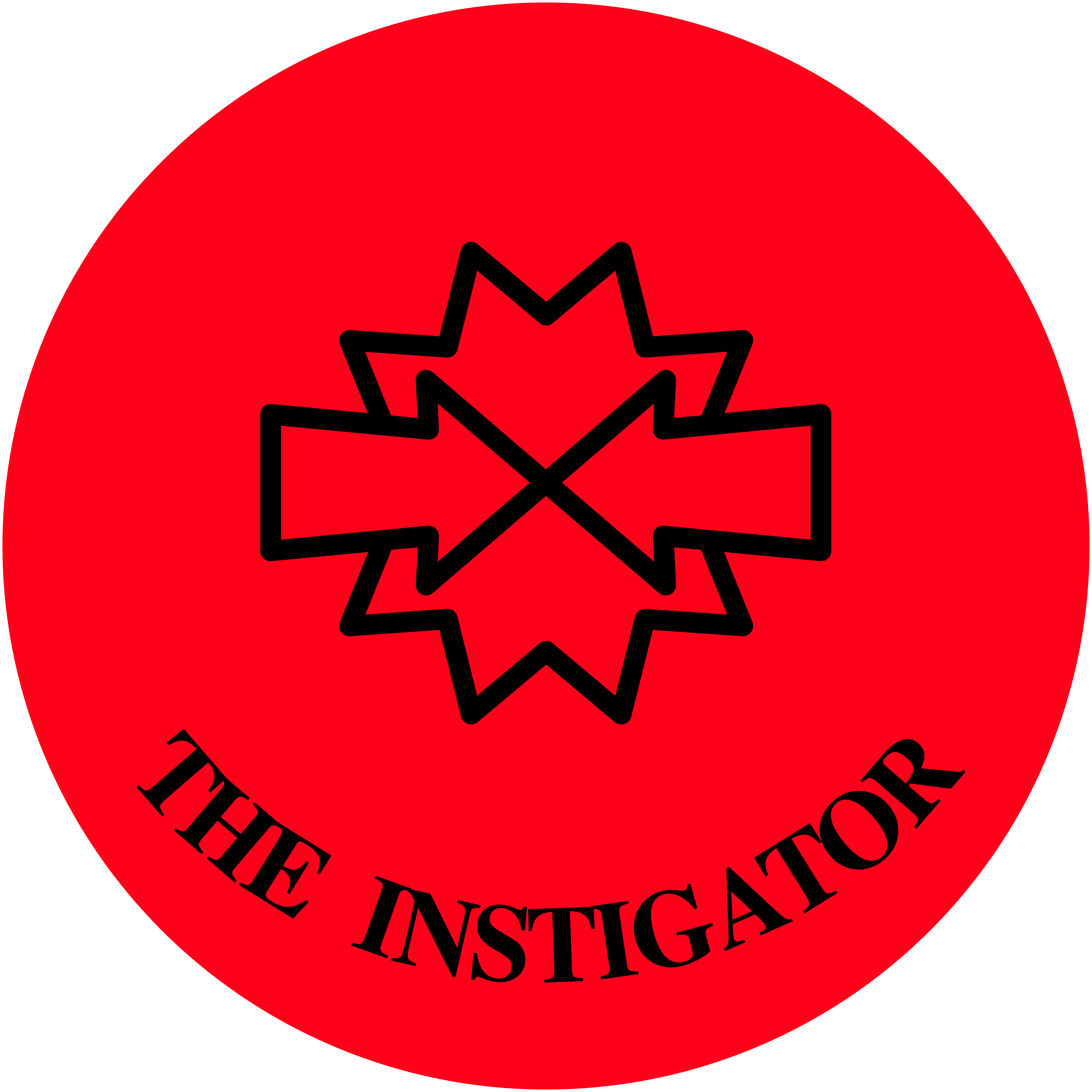 Red circle with an icon showing two arrows colliding