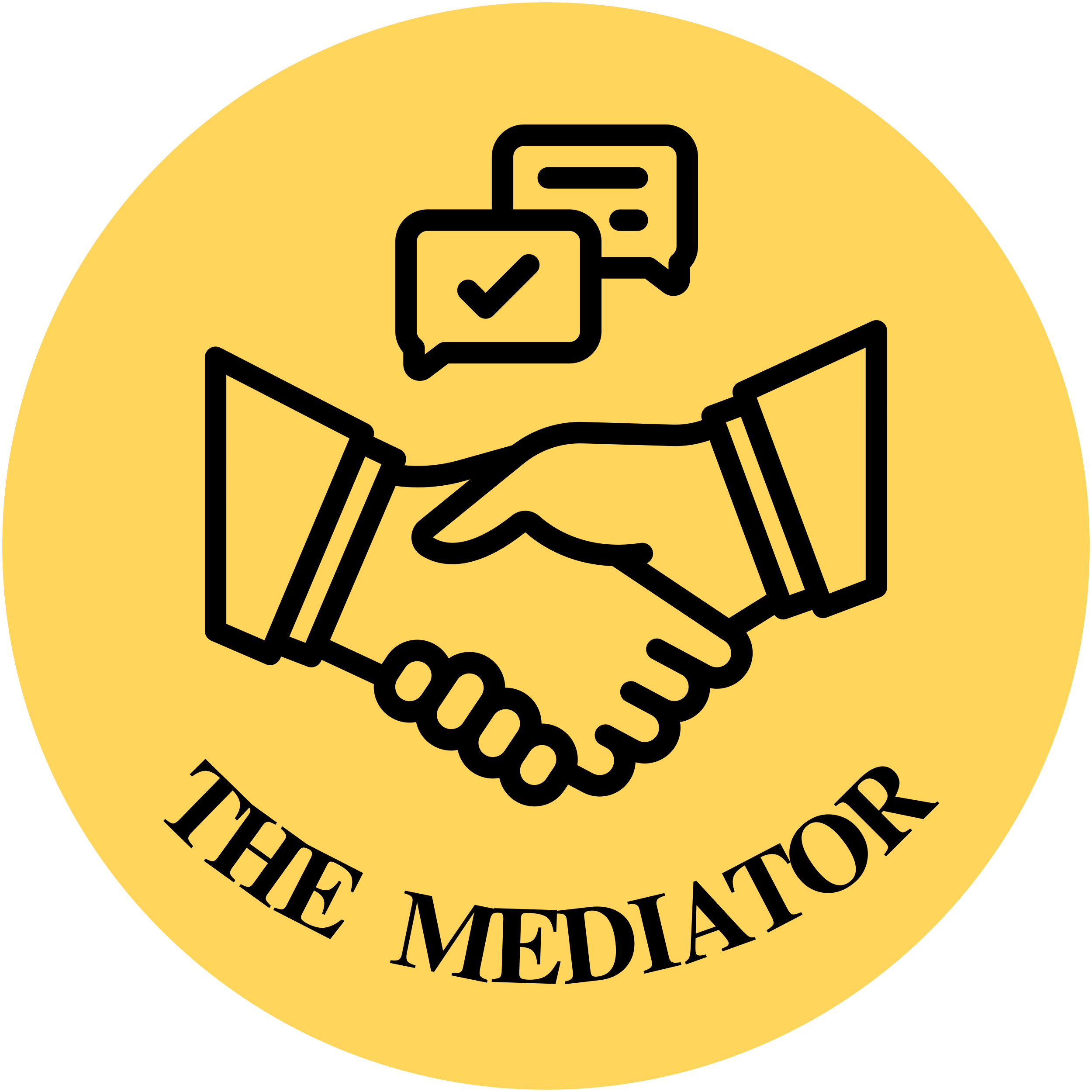 Yellow circle with an icon of two hands shaking