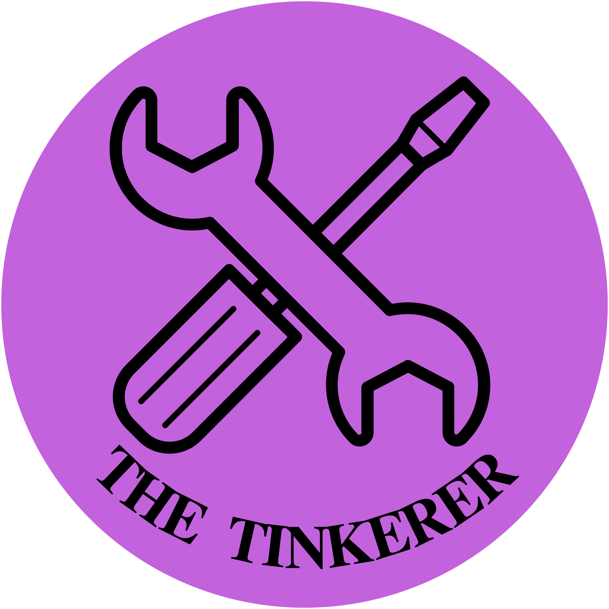 Purple circle with an icon showing a screwdriver and a wrench